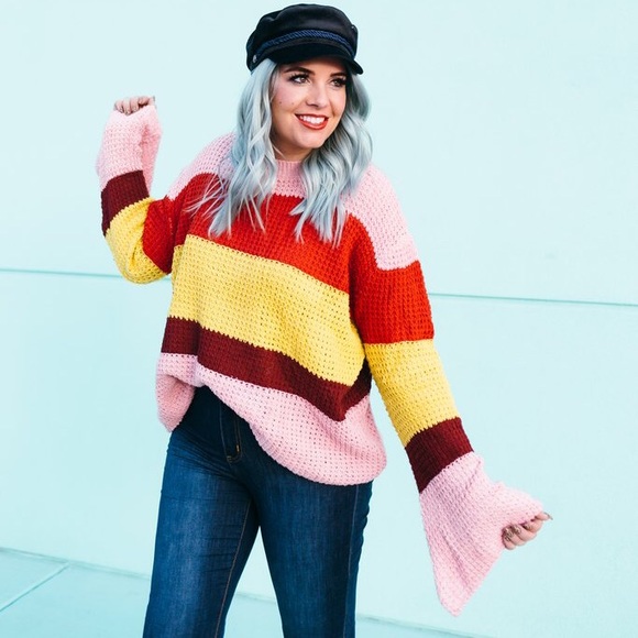 Sweaters - Color Block Bell Sleeve Sweater Sweaters - Color Block Bell Sleeve Sweater